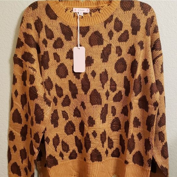 Llove Women brown Leopard print S sweater - Picture 3 of 6